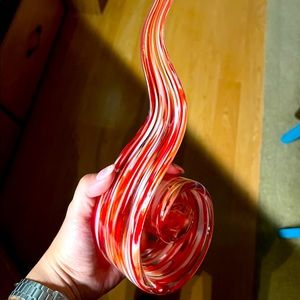 Vintage hand blown glass art red abstract murano style